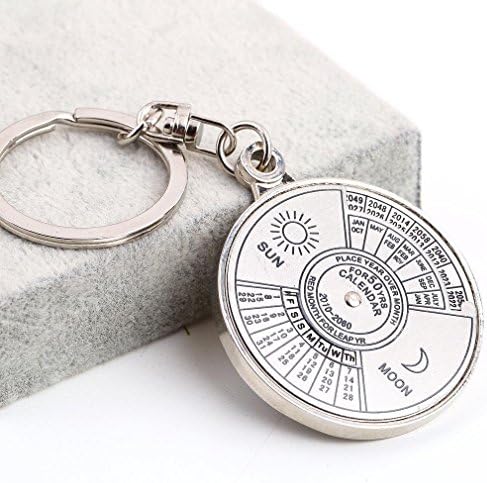 Mini Perpetual Calendar Keychain Ring Unique Metal Keyring 50 Years Drop