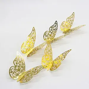 Tony Stark 3D Shimmer Gold Butterfly Decorations Wall Decor for Home Party Living Room Classroom Baby?s Kids Bedroom D?cor Stickers (Shimmer Gold, Pack of 12)
