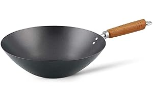 Ken Hom KH331051 Set Wok 5 Pezzi Antiaderente Acciaio al Carbonio, 31cm, Classic, Padella Non a Induzione/Wok Con Coperchio/Base Piatta, Non Lavabile in Lavastoviglie, 2 Anni di Garanzia