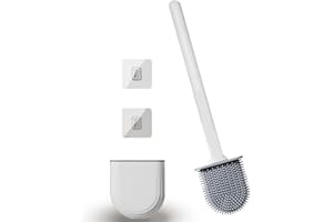 LEXETER Silicone Toilet Brush & Holders, Loo Brush with 2 Wall Mounted Holders, Premium Quality Bristles, Non-Slip Grip, Quick Drying, Deep Clean for Loo Bathroom