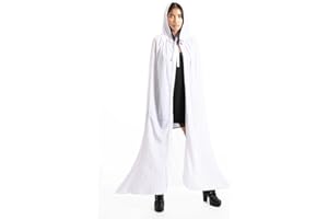 SHAFIER Largo Capa Vampiro Diablo con Capucha Terciopelo Disfraz de Halloween para Mujeres Hombres Carnaval Fiesta Disfraces Largo 150 cm (Blanco)