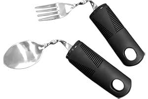 Divono Utensili per disabili, 1 cucchiaio flessibile e 1 forchetta pieghevole Parkinson, strumento indipendente per l'artrite, anziani, disabili
