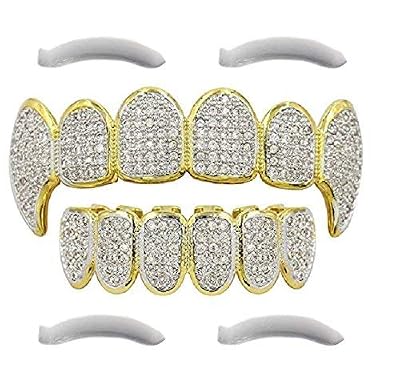 Top Class Jewels Grillz plaqué Or 24 K couronnes avec CZ Diamants et Crocs + 2 Barres de Moulage supplémentaires