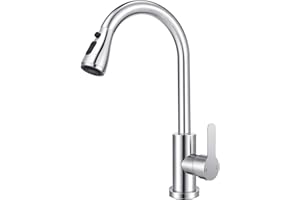 LIFHAP Kitchen Tap with Pull Out Spray,High Arc Single Lever Pull Down Swivel Spout Sink Mixer Tap with Hoses,Stainless Steel Kitchen Faucet,1/2"Female for UK Standard Fittings