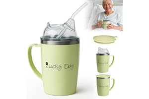 HOVCEH 350ml Adult Sippy Cup, 3-in-1 Elderly Spill Proof Cups, Beakers for Elderly with Lid and 30cm Straw, Spill Proof Adult Sippy Cup with Handle,Stainless Steel Dysphagia Cups for Elderly Patient