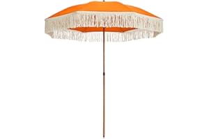 newgarden - Parasol orange en tissu et franges pour extérieur, plage, jardin, Ø 220 cm, pliable, structure en acier inoxydable, hauteur réglable pour la terrasse et le balcon