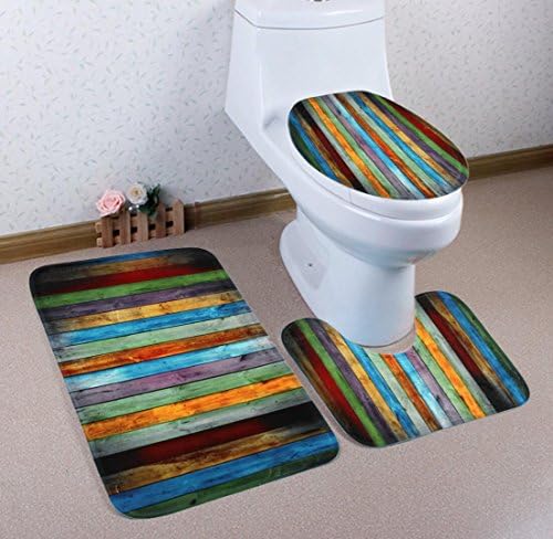 Bath Mat Set 3 Piece Colorful Luxury Microfibre Flannel Non Slip Bathroom Mat