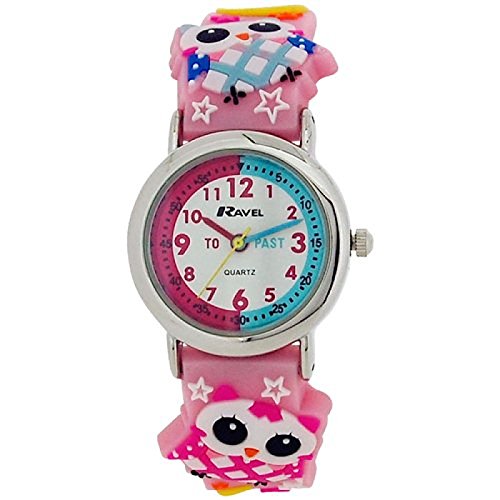 Ravel Mdchen Zeitlernuhr 3D Eule rosa Silikonarmband R1513.74