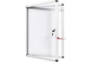 S SWANCROWN SwanSea Tablón de Anuncios Blanco con cerradura Tablón de anuncios con con llave con bisagras para interiores en aluminio,98x73 cm (9xA4)