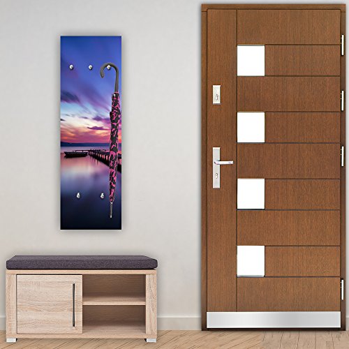 Feeby, Deco Panel Aufhänger, Kleiderhaken, Wandgarderobe, Garderobe, Wandecor Bilder mit hänger, 5 haken, STEG, BOOT, SEE, WASSER, VIOLETT