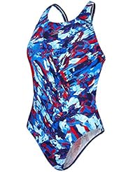 Speedo Solar Gleam Allover Powerback Bañador de Espalda Clásica, Mujer, Azul (Navy / Bondi / Japan Blue / Lava Red), 36