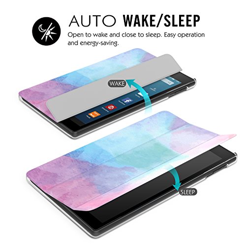 MoKo Hülle für All-New Amazon Fire HD 8 Tablet (7th Generation – 2017 Modell) – Ultra Slim Lightweight Smart Cover mit Durchschaubar Rückseite Schutzhülle für das neue Fire HD 8, Aquarell - 7