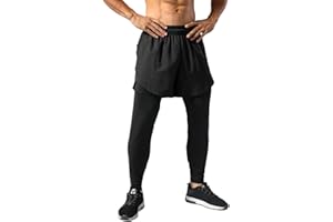 Muscle Alive Uomo Pantaloni da Corsa 2 in 1 Pantaloncini Leggings Compressione Tasche per Telefono Sportivi Pantaloni