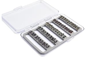 ARMYJY 50-teiliges Fliegenfischen-Set, 5-farbig, kleine Fliegenfischen, Trockenfliegen, Nassfliegen, Sortimentskit, bionisches Fliegenzubehör zum Angeln