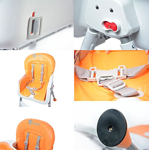 Clamaro „babyHIGH“ Kinder Baby Hochstuhl (5 Farben wählbar) mit Sicherheitsgurt und 2in1 Tablett, Babyhochstuhl klappbar, gepolstert, mit abwischbaren Sitzpostern und mit rutschfesten Standfüßen - 3