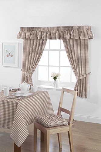 Country Look Gingham Check Oatmeal Unlined Readymade Curtain 46x48in (116x122cms) Approximately. Includes Tie Back Pair.