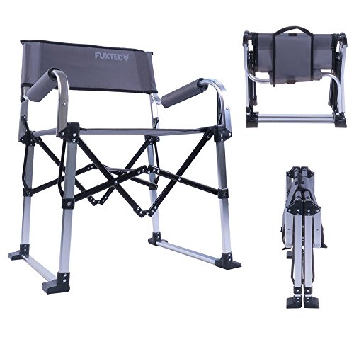 FUXTEC faltbarer Klappstuhl Anglerstuhl Campingstuhl FX-NC-117 grau klappbar mit robustem Alugehäuse, gepolsterte Armlehnen, platzsparend, mit Tragegriff, äußerst belastbar bis 120 kg - Das Original mit Qualität!
