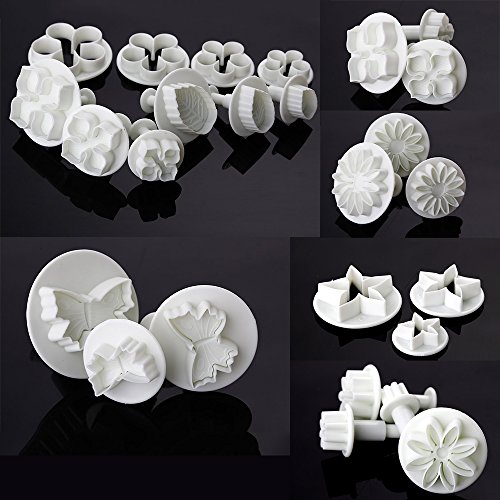 ilauke DIY 47tlg. Ausstecher Ausstechform Stempel Modellierwerkzeug Glätter Fondant Marzipan Tortendeko & Klein Marzipan-Messer Kuchen Cutter mit Dekorieren Schere - 8