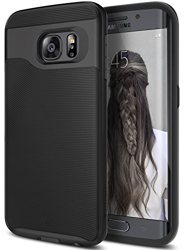 Caseology Funda Galaxy S6 Edge   Serie Wavelength  Fina Cubierta Protectora de Doble Capa con sujecion Texturizada  Negro - Black  para Samsung Galaxy S6 Edge  2015 