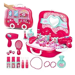 Toys N Smile Beauty Makeup Pretend Play Toy Set for Girl with Makeup Accessories and Carry Suitcase,Plastic,Multi color(Pack of 19 pcs)
