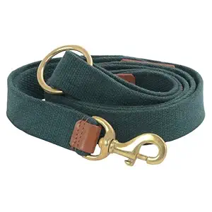 VamaLeathers Strong Leash - Natural Cotton & Leather - Soft & No Sweat in Hand - Patent Applied Dual Handle Functionality - for Large and Big Size Dog, 5 Feet Long - Army Green