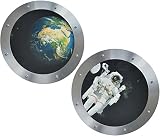 Wandtattoo / Sticker - Bullauge - Fenster im Raumschiff und im Schiff - Unterwasser Fisch Weltraum Astronaut Raumfahrt - Wandsticker Aufkleber Flugzeug Wandaufkleber Badezimmer Planet