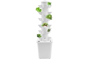 Akuoyiexemye Kit Coltivazione Idroponica Verticale 6 Ripiani con 30 Siti di Impianto Pompa Serbatoio Acqua 10L, Sistema Idroponico per Piante Senza Suolo - Torre per Balcone Giardino Interno