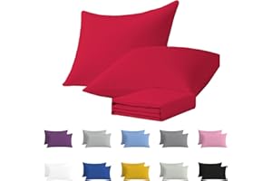 DN COLLECTION Pillow Cases 2 Pack Red Pillow Covers 50X75CM Hotel Quality Poly Cotton (Red, 2 Pillow Cases)