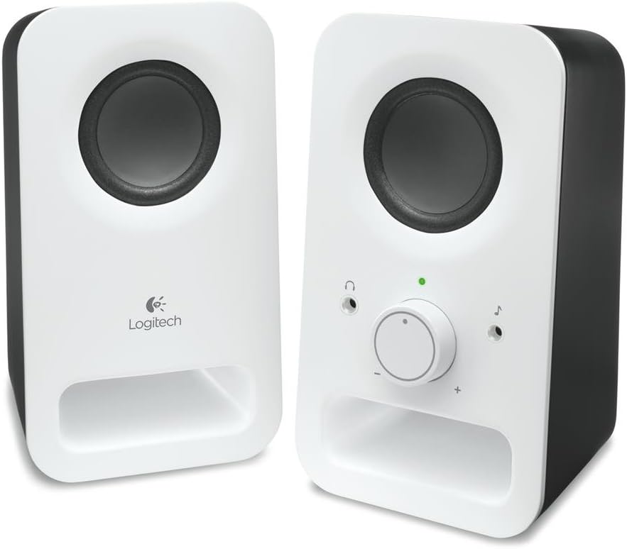 Logitech Z150 2.0 Speaker, Beyaz | 0.11 inç giriş, Entegre Kontroller, Kulaklık Jakı, AB/BT fişi, Bilgisayar/Akıllı Telefon/Tablet - Kar Beyaz