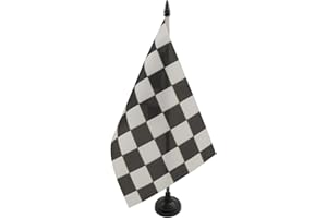 AZ FLAG Checkered Black and white Table Flag 5'' x 8'' - Car race Office Decoration 100% Polyester 21 x 14 cm - Mini Desk Flag with Pole and Black Plastic Base