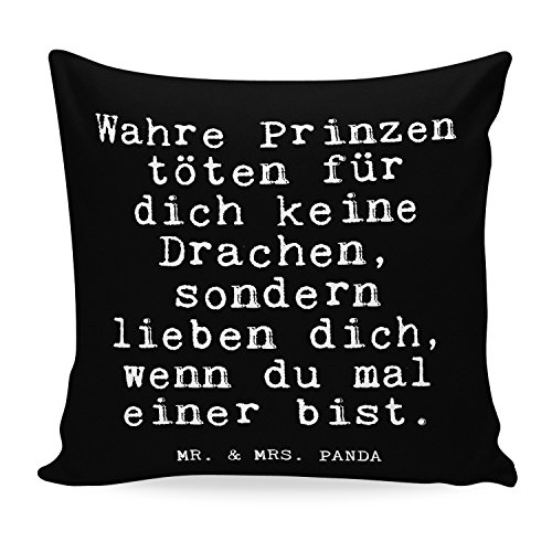 Mr. & Mrs. Panda Kissen 40x40 Spruch "Wahre Prinzen töten für dich keine Drachen, sondern lieben dich, wenn du mal einer bist. " - 100% handmade aus Soft-Feel Kissenbezug - Kissen, Kissenhülle, Kopfkissen, Geschenk, Schenken, Couch, Sofakissen, weich, flauschig, 40x40, 40 x 40 Drache, Prinz, Mann, Freund, Jahrestag, Liebesbeweis, Liebe, Freundin, Frau, Hochzeit, Hochzeitsgeschenk Spruch Sprüche Lustig Spass Geschenk Geschenkidee Zitate