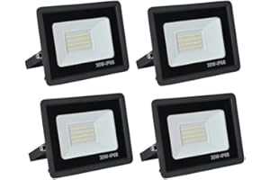 treoir Focos LED Exterior 30W,Proyector LED 3000LM Foco LED,IP66 Impermeable 3500k Foco Proyector Led para Jardín,Garaje,Patio,Almacén,Estacionamiento(30W,Luz calida-4pcs)