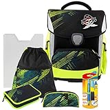 Set enthält hochwertigen LEICHT-SCHULRANZEN mit LED-Leuchtsystem(3 variierende Farbleuchtprogramme), der Marke Schneiders, mit 3 AUSTAUSCHBAREN Motiven für den Ranzendeckel. Diese PATCHIS - Auto, Dino und Pirat - können nach Belieben ausgetauscht werden!