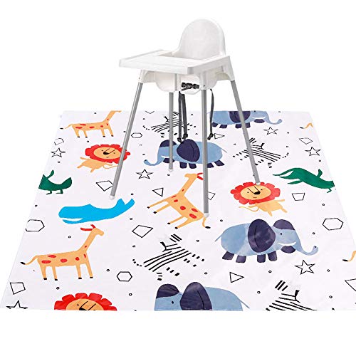 Newthinking 55" Splash Mat for Under Highchair, Reusable Waterproof Stain Resistant Play Mat with Non-Slip Backing Perfect for Floor or Table, Under Highchairs, Art, Crafts, Playtime(55in*55in)