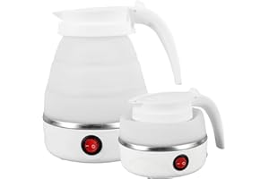RHAIQBVC Foldable Electric Kettle,Mini Travel Kettle,600ML Silicone Camping Kettle,Portable Small Kettle Travel,Collapsible Kettle with Separable Power Cord for Outdoor Hiking Camping Travel Picnic (White)
