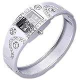 Women's Bracelet Bangle Wave Rhinestone Crystal Wrist Watch Silver