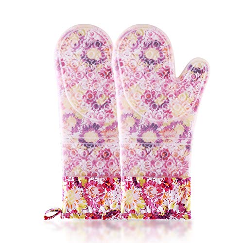 Preisvergleich Produktbild Wärmedämmung Baumwolle Silikon Handschuhe,Küche Hohe temperatur Backen Dampfer Verdickung Anti-verbrühende isolierte Spitze Ofen Mikrowelle Hitze Handschuhe-B 36x17cm(14x7inch)