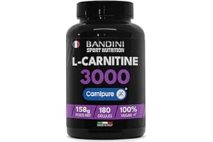 Bandini® L-Carnitine 3000, 180 gélules avec Carnipure® à Haute Dose, Supplément sportif avec L Carnitine Tartrate, Pure Carnitin à haute absorption et biodisponibilité, Vegan et sans additifs