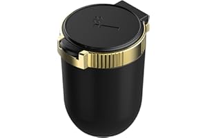 INTEDESIGN Car Ashtray Self Extinguishing Ash Tray,Car Ashtray with Flip Lid LED Light for Vehicle or Outdoor Camping,Automatic LED light at night,Sealed,Flame Retardant,Detachable,Large Capacity (Gold)