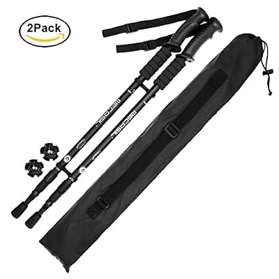 AUTOPKIO Trekking Pole Avec sac de transport, Pair of Travel Hiking Pole Walking Pole 6061 Aluminum Alloy Folding Climbing Stick Ultralight Collapsible, Anti-shock With EVA Foam Handle (Black)
