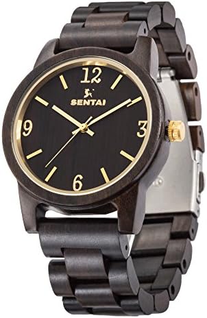 Sentai Men Wood Watch Japanese Movement Analog Quartz Wooden Watch Lightweight Wood Wrist Watch Gift for Men