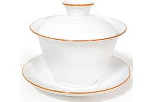 NIUKOMY Taza de Té Kung Fu Cerámica, Tradicional Gaiwan Taza, Blanco Taza de Té de Porcelana China con Tapa y Platillo 200ml