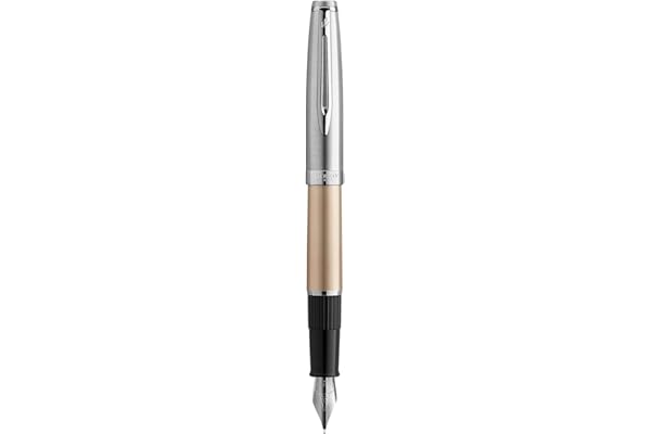 Waterman Emblème Deluxe Stylo Plume, Or avec attributs chromés, Plume Moyenne, Cartouche d’encre bleue, coffret Cadeau
