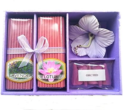 The Camphor Tree Lavender & lotus incense stick set with flower shape ceramic burner