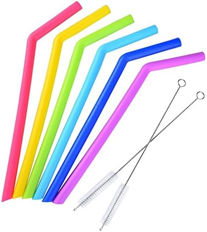 Tmade Silicone Straws Reusable Multicolor Drinking Straws with 2 Cleaning Brushes for 30 oz Yeti/Rtic Tumbler,Extra Long,Soft＆Flexible for Smoothies,Hot＆Cold Drinks,Safe for Kids