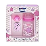 biberon y chupete Ideal para regalo Chicco Wellbeing - Set de regalo con biberón, chupete y clip de silicona, color rosa