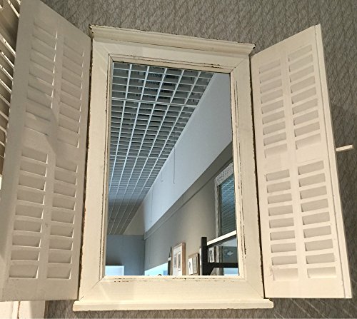 WANDSPIEGEL WEISS MIT FENSTERLADEN SPIEGEL HOLZ LANDHAUS FENSTER - 2