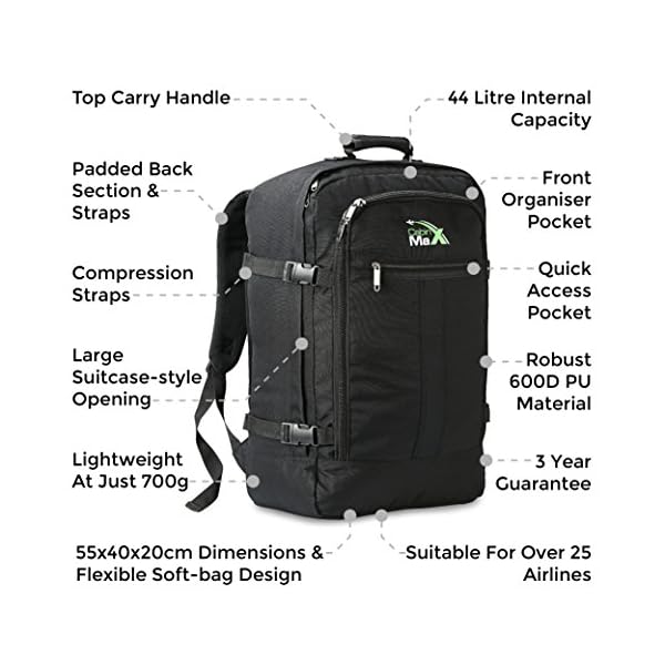 Cabin Max Backpack Flight Approved Carry On Bag Massive 44 Litre