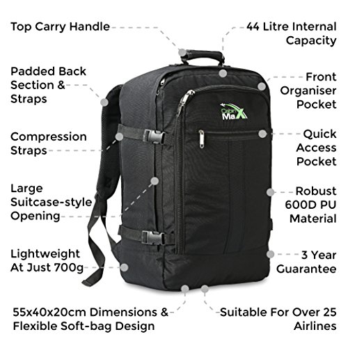Cabin Max Backpack Flight Approved Carry On Bag Massive 44 Litre Travel