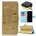 Produktbild Samsung Galaxy S7 Edge Schutzhülle Hülle,Pershoo Luxury Golden Hot Stamping Bronzing Drucken Shinning Glitzer Schmetterling Blume Flip Case Ledertasche Magnetverschluss Standfunktion Kredit Kartenfächer Folio Bookstyle mit Weich TPU Innere Etui Schale Handyhülle für Samsung Galaxy S7 Edge +1 x Earphone Storage Box